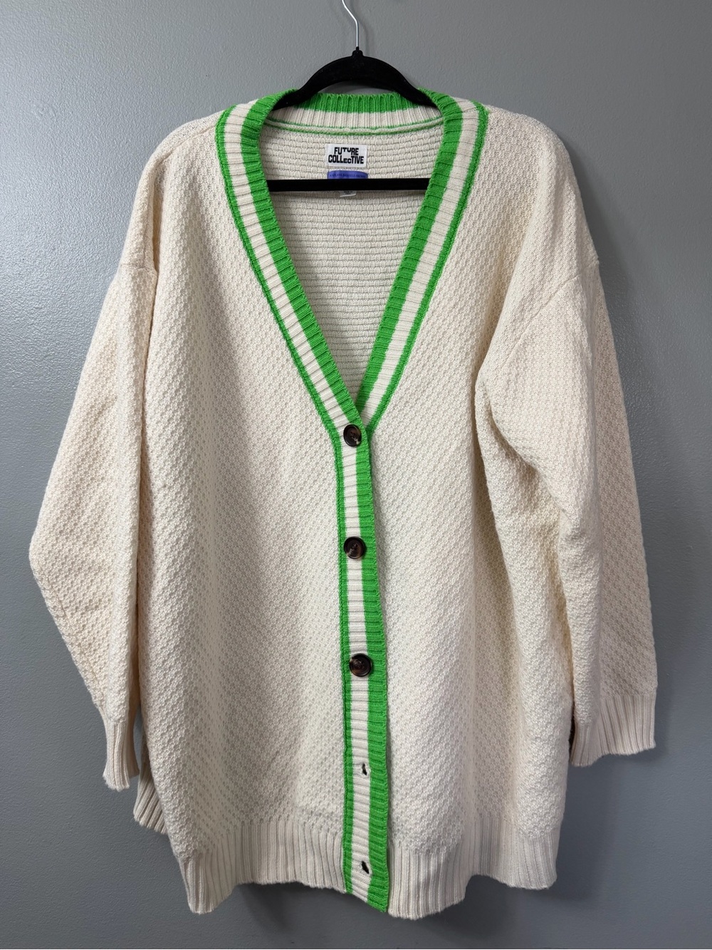 Varsity Cardigan wool blend  - Future Collective  Kahlana Barfield Brown 2X - Picture 2 of 10